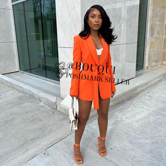 BLOGGERS FAV ZARA ORANGE BELTED TUXEDO COLLAR BLAZER - Picture 7 of 14